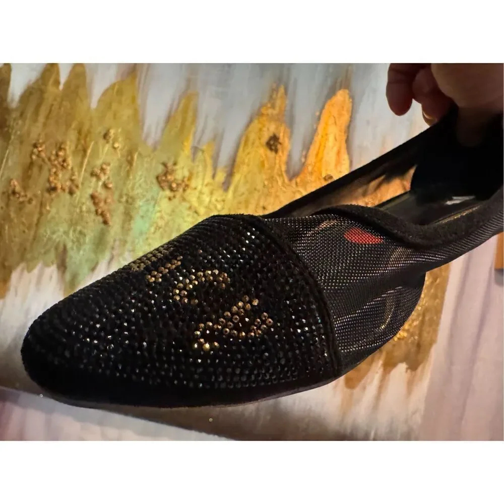 Juicy couture bling rhinestone logo pointed toe mesh logo Flats shoes 9.5W